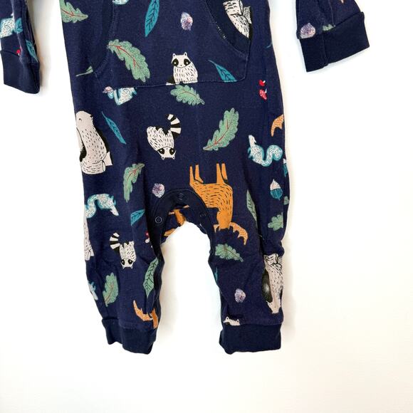 Old Navy Baby Long Sleeve Hooded One Piece Set Woodland Animals Size 6-12 Months - Picture 10 of 13